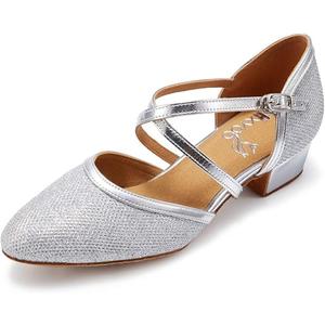 Closed Toe Low Heel Glitter Ballroom Dance Shoes for Women Salsa Latin Wedding Party 1 1/2 Heel S11-1 (8)