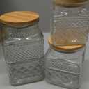 Glass Storage Jars Vintage Embossed Canisters Food Cereal Storage Containers with Bamboo Lid, Decorative Jars for Kitchen Counter,Pantry,Set 3-Piece Glass Jars in 60oz/40oz/20oz (Square)