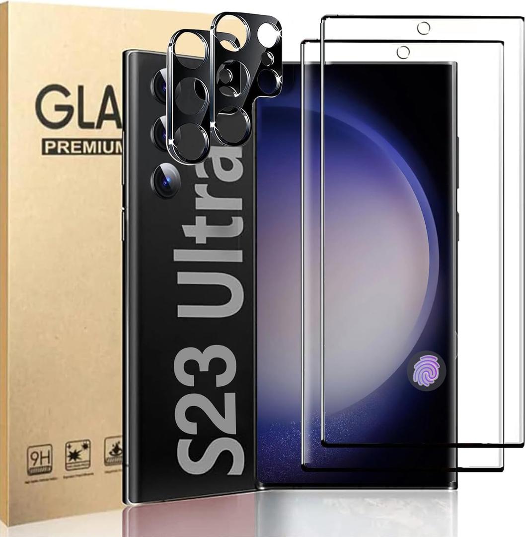 [2+2 Pack] for Samsung Galaxy S23 Ultra 5G Screen Protector Tempered Glass Camera Lens Protector,Touch Sensitive,Fingerprint Support,9H