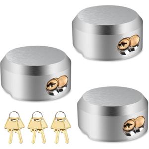 3 Pack of Heavy Duty Hidden Shackle Padlocks with Keyed Alike, Puck Locks, Puck Lock, Outdoor Padlock for Trailer Door Lock, Moving Trucks & Vans (2-7/8 Inch), Silver