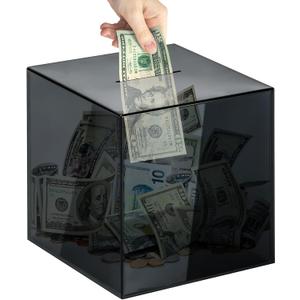 Piggy Bank for Adults Must Break to Open, Vcertcpl Acrylic Clear Piggy Bank Money Saving Box for Cash Saving, Unopenable Adults Large Bank for Real Money Bank Coin Bank Change Jar (Gray S, 15x15CM)