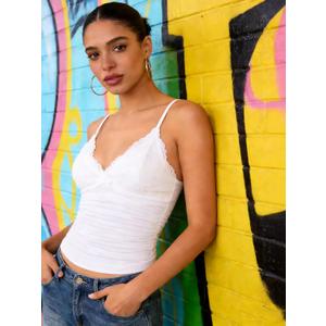 Y2K Spaghetti Strap Camisole for Women, Sleeveless Summer Tank Top Slim Bralette Going Out Top (Small, White)