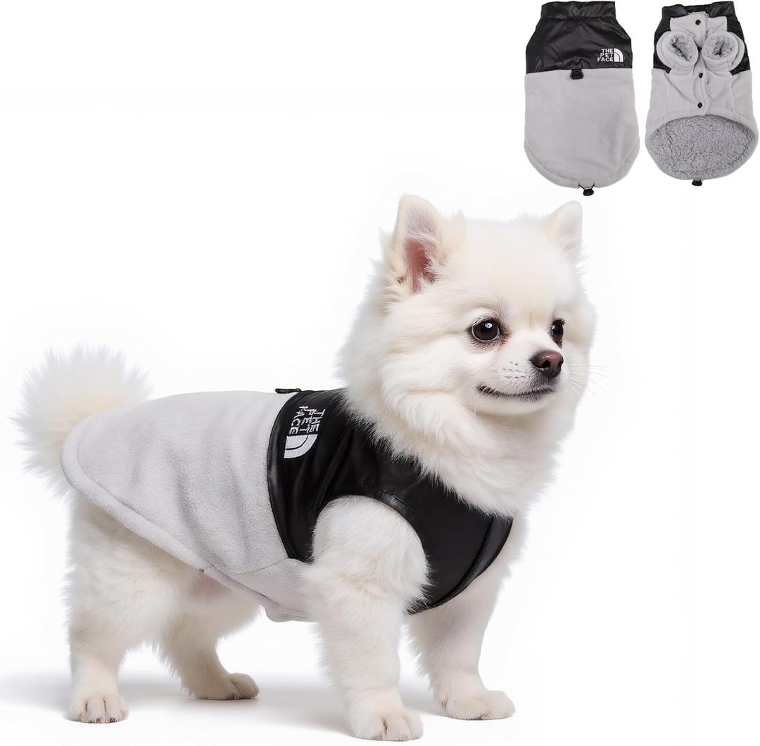 Small Dog Clothes,Chihuahua Sweater,Soft Dog Fleece Vest,Warm Puppy Outfit Snow Jacket for Winter Cold Weather,Button Closure-Gray-M