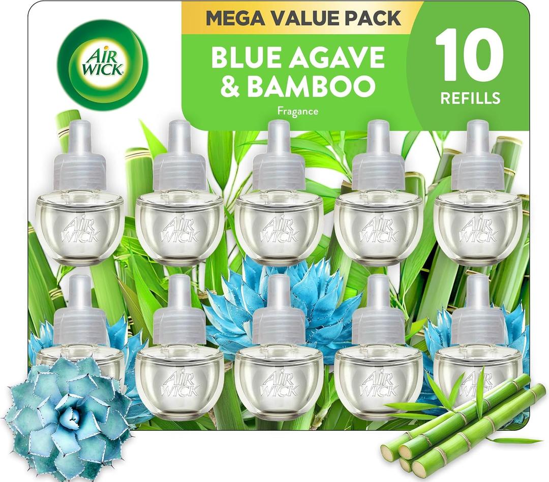 Air Wick Plug in Scented Oil Refill, 10ct, Blue Agave and Bamboo, Air Freshener, Essential Oils (6.7 Fl Oz (Pack of 1))