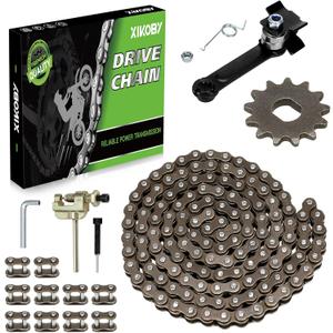 25H Chain 132 Link 13 Tooth Sprocket Compatible with Razor MX650 MX500 RSF650 SX500 Mcgrath Electric Dirt Bike MY1020 Motor Mini Pit Bike Rocket Scooter Motocross Parts with Chain Tensioner (Silver)