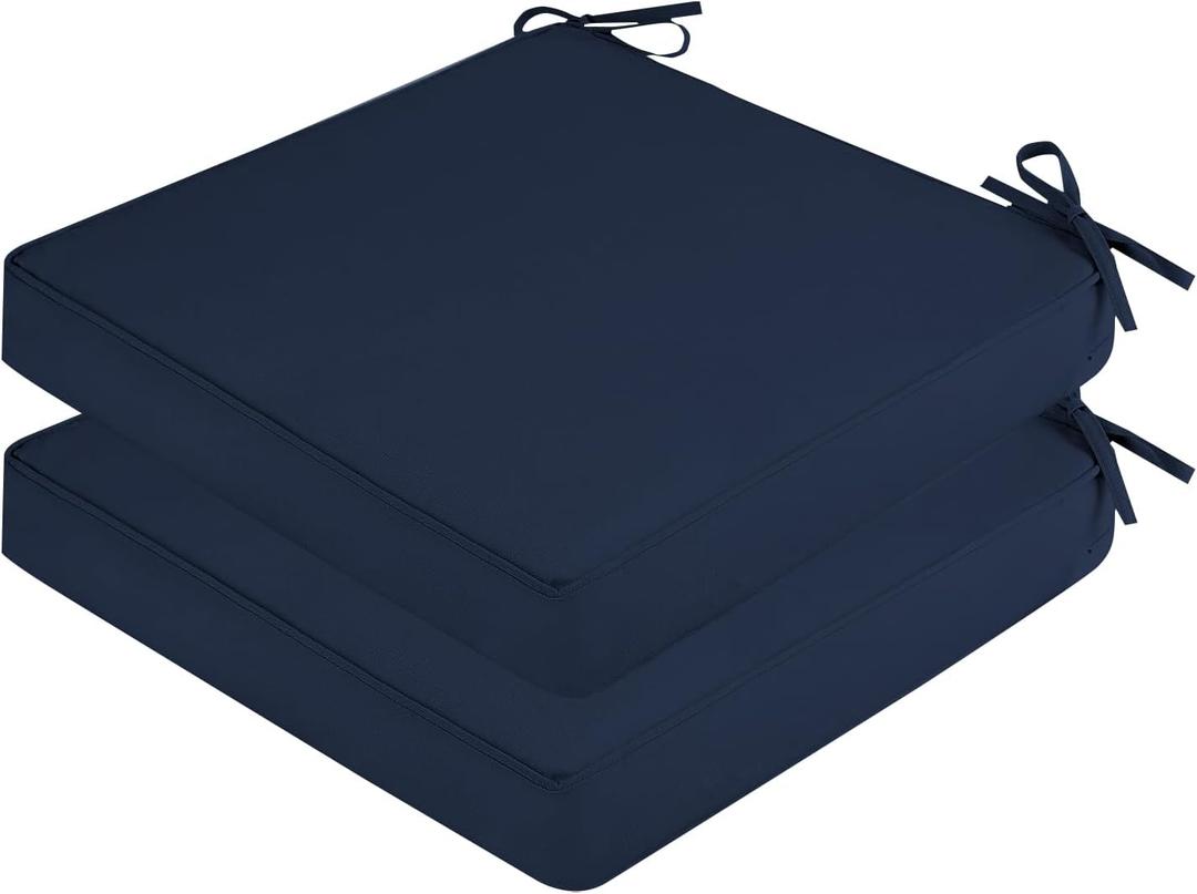 SK Studio Outdoor Chair Cushions Set of 2, Waterproof Patio Seat Cushions | 16x16x2 Inch Square Dining Chair Cushion with Ties for Furniture, Lawn, Garden, Deck, Navy Blue