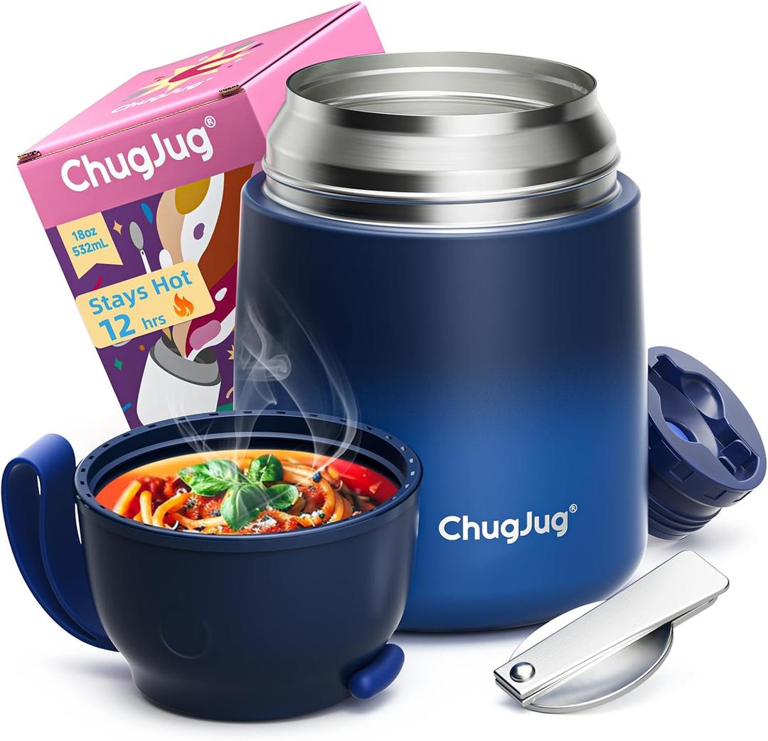 Thermo for Hot Food for Adults Kids |Wide Mouth, 18 oz Insulated Food Container with Spoon, Leakproof Soup Thermo for School Office Travel, Thermal Steel Food Jar Easy to Carry (Dark Blue) (18 Fluid Ounces)