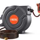 130FT Retractable Garden Hose Reel 1/2 Inch, Heavy Duty Wall Mounted Water Hose with Metal Bracket, Auto-Lock, Slow Return, 180° Swivel & 9-Pattern Spray Nozzle, UV Resistant Outdoor