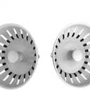 KANARY Kitchen Sink Basket Strainer Replacement for Standard Drains (3-1/2 Inch) Stainless Steel Body with Rubber Stopper (Pack of 2, White)