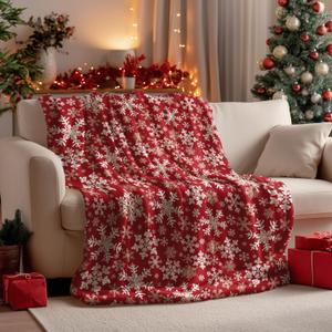 Horaldaily Christmas Flannel Blanket Throw, Red Snowflake Soft Fuzzy Plush Cozy Fleece Blankets for Couch Sofa Bed Lounging, Ideal Gifts for Kids Adults Wife Self, 50x60
