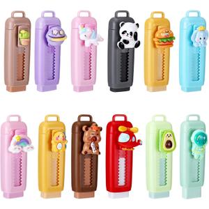 24 Pcs Cute Retractable Erasers for Pencils, Cute Erasers Bulk Fun for Teacher Rewards Home Office Supplies Gifts Filling & Party Favors(12 Styles)