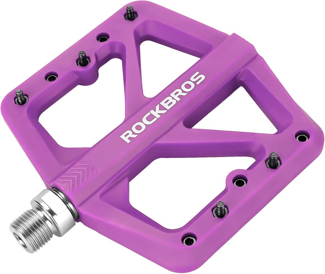 ROCKBROS Mountain Bike Pedals MTB Pedals Lightweight Nylon Composite Bicycle Flat Pedals 9/16" DU Bearing Bike Platform Pedals for BMX MTB Mountain Road Bike (Purple)