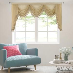 Waterfall Sheer Window Curtains Valance for Living Room - Tassels Swag Curtain Valance for Bedroom Rod Pocket Topper Curtains (Beige, W89 Inch)