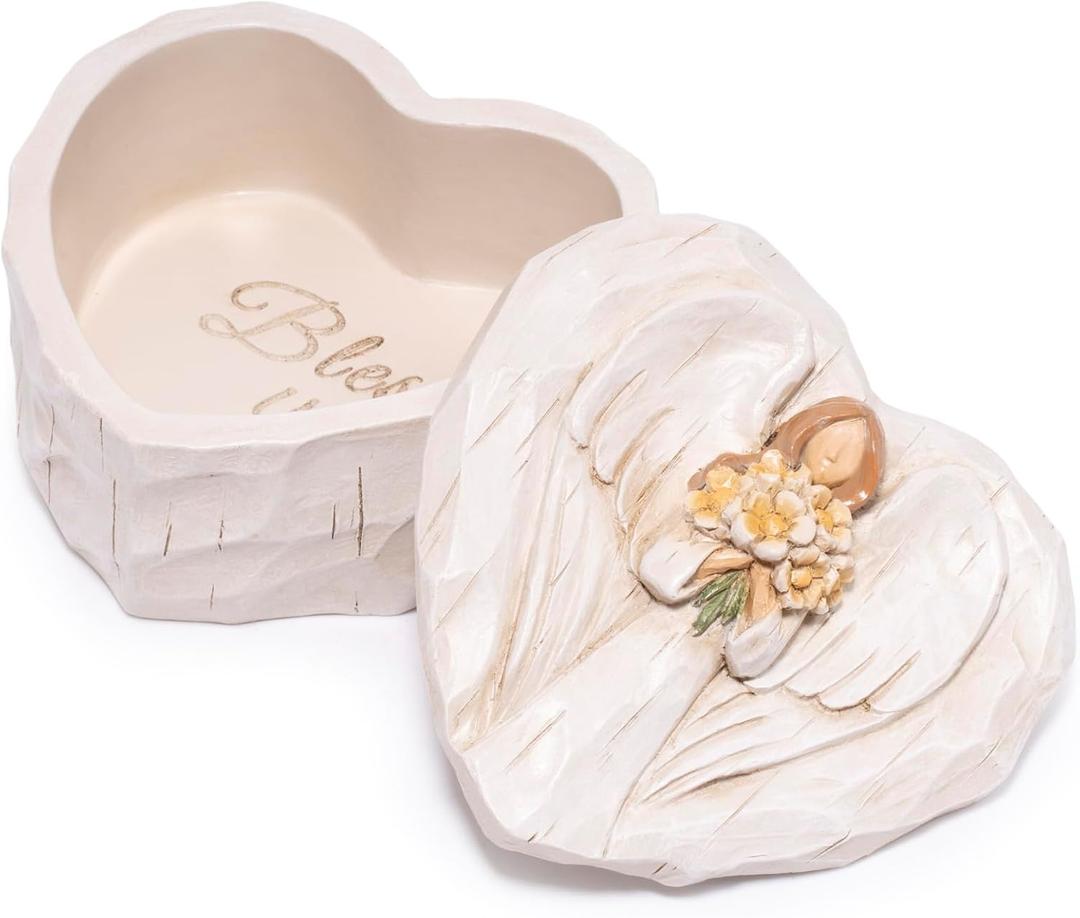 Hodao Angel Heart Jewelry Box, Bless You Resin Trinket Box for Women, Mothers Day Birthday Gift, March Birthday Gifts for Women, Valentines Day Keepsake Decor