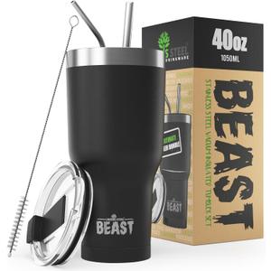 Beast 40 oz Tumbler Stainless Steel Vacuum Insulated Coffee Ice Cup Double Wall Travel Flask (Matte Black)