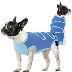 Queenmore Dog Recovery Suit, Dog Cone Alternative After Surgery Blue,S Dog Onesie, Breathable Cotton Cat Surgery Suit Female Spay, Prevent Licking Pet Recovery Suit