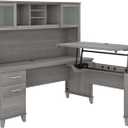 Bush Furniture Somerset 72W 3 Position Sit to Stand L Shaped Desk with Hutch in Platinum Gray | Adjustable Height Table for Office