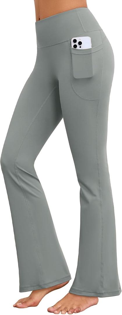 Flare Yoga Pants for Women with Pockets, High Waist Flared Leggings | No Front Seam,Opaque Coverage,Soft Stretch Fabric,Tummy Control,Two Side Pockets for Workouts (Gray, S)