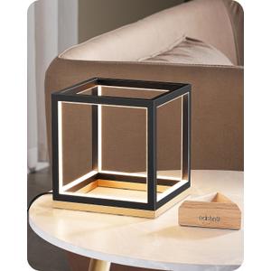 EDISHINE Modern LED Table Lamp, Minimalist Bedside Lamp with Solid Wood Base, 3 Way Dimmable, 3000K/4500K/6000K, 470LM, Black Gold Square Geometric Nightstand Lamp for Living Room, Bedroom, Office