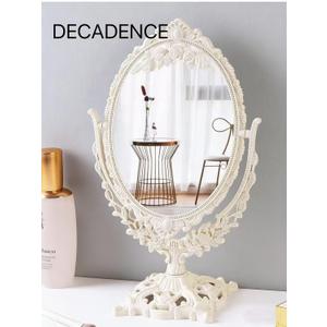 Vintage Carved Vanity Mirror - 360 Rotating Dual Sided 1x/2x Magnification, 12.6in6.1in Decorative Makeup Mirror for Dressing Table, Bedroom & Bathroom