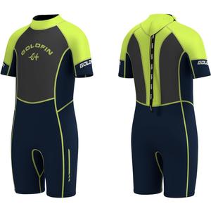 Goldfin Kids Wetsuit, 3mm Shorty Wetsuits for Boys Girls Neoprene Wet Suits Keep Warm in Cold Water Surfing Swimming Snorkeling Diving (6, Green)
