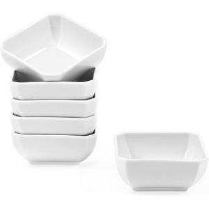 Yedio Square Dipping Bowls Set of 6, 6 Oz Small Porcelain Sauce Bowls for Side Dishes, Appetizers, Snacks, Baking & Dessert, White, Oven Safe