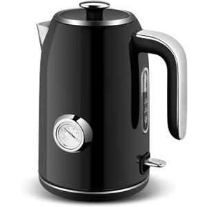 PUKOMC Electric Kettle, 1.7L Stainless Steel Tea Kettle with Temperature Gauge, 1500W Water Boiler with LED Light, BPA-Free, Auto Shut-Off and Boil-Dry Protection (Black)