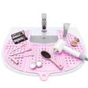 Sink Topper Bathroom Counter Cover & Storage Saver, Foldable Silicone Mat for Hot Tools, Hair Styling & Makeup, Beauty Brush Cleaning Mat, RV Camper Sink Cover & for Small Spaces (Standard Pink)