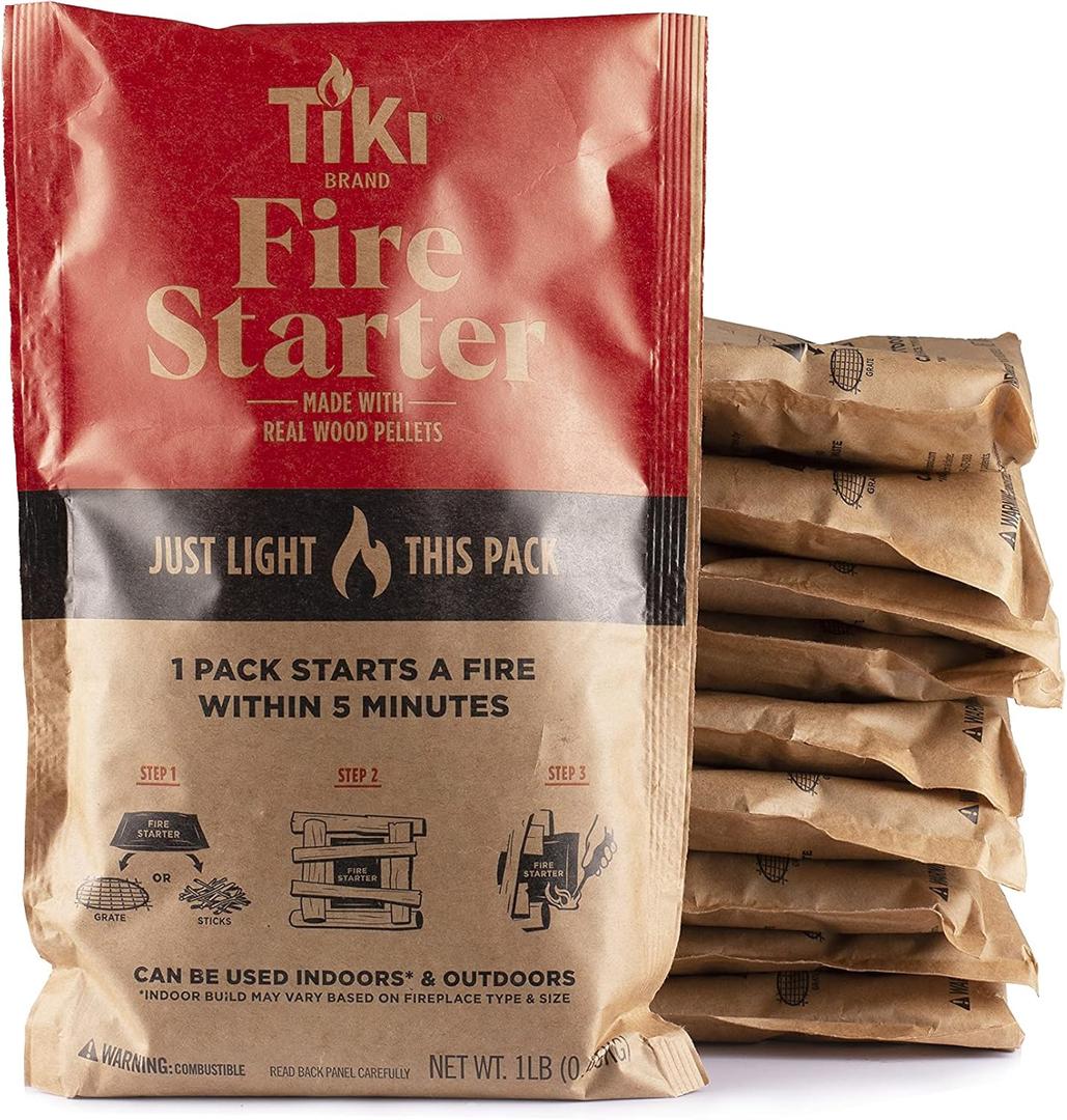 Tiki Fire Starter 10-Pack Easy-to-Use Wood Pellet Fire Starters for Smokeless Outdoor Fire Pits & Indoor Fireplaces, Quick Lighting for Smokeless Fires, Ideal for Camping, Backyard, and Fireplaces