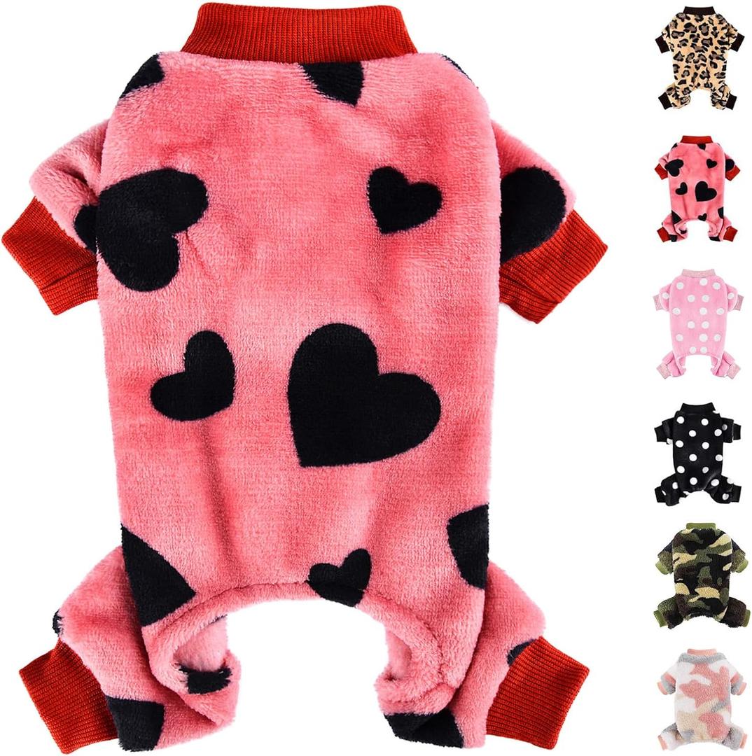 Dog Sweater Dog Pajamas for Small Dogs Girl Boy Super Soft Warm Small Puppy Sweater Pjs Pet Clothes Doggie Jumpsuits Fleece Puppy Onesies Outfits for Chihuahua Yorkie, Red Heart, XXS