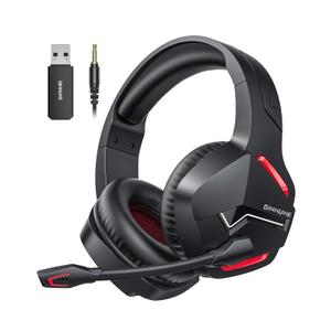 BINNUNE Wireless Gaming Headset with 2.4GHz for PS5, PS4, PC, Switch, FPS Gamers, 120Hrs+ Bluetooth 5.3 Gaming Headsets with Noise Canceling Mic, 50MM Headphones for Laptop, Mobile, Mac (Red)
