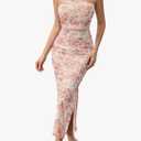 Milumia Women's Floral Strapless Bodycon Maxi Dress Summer Mesh Tube Top Dresses, Size L