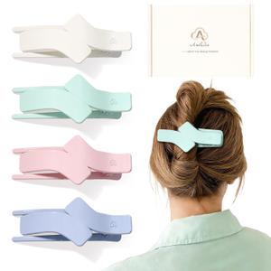 Medium Flat Hair Clips for Women, French Flat Claw Clips for Thin Thick Hair, Duckbill Hairclips for Driving, Doing Yoga, Strong Hold and Non Slip-White, Purple, Green, Pink, 4 Pack