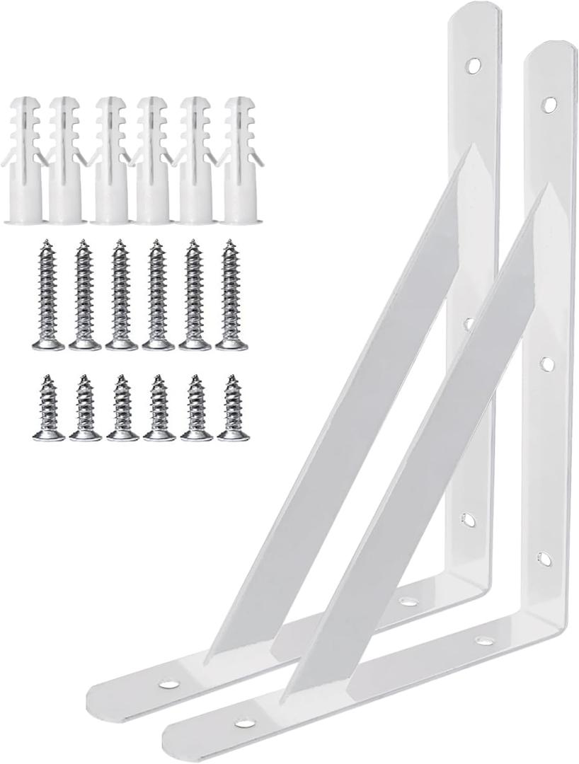 Heavy Duty Shelf Brackets Wall Mount Steel Bracket Wall Brackets for Shelves (White, 12 x 8 Inch-1 Pair)