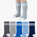 EPEIUS Knee High Socks with Non-Slip Grip,Toddler Athletic Stripe Team Tube Socks Kids Boys Girls 5-Pack