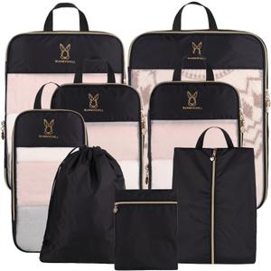 See Through Expandable Compression Packing Cubes, Mesh Travel Packing Cubes for Suitcases, Lightweight Organizers Bag Set for Travel Essentials for Luggage (Black)