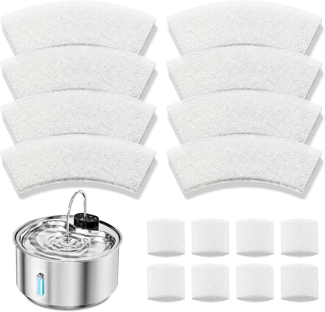 Replacement Filter and Pump Sponge Set, 8 Filters, 8 Sponges for 12L/3.2 Gallon Cordless Dog Water Fountain(model YYR-02)