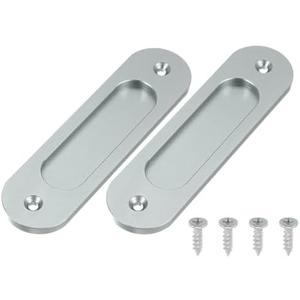 uxcell 2 Pcs Oval Recessed Sliding Door 6" Finger Flush Pulls, Handle Stainless Steel Recessed Pocket Door Pull with Screws for Home Bathroom Barn Closet Window, Gray