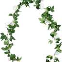 Duovlo 8.2Ft Artificial Peony Flower Garland Hanging Greenery Vine Silk Floral Vine Home Wedding Arch Wall Craft Arrangement Decorations,Pack of 2 (White)
