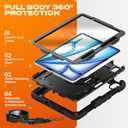 SEYMAC stock Case for iPad Air 11-inch M4-M2 2026-2024 (Gen 8-6), Shockproof Heavy Duty Case with Screen Protector, Pencil Holder, Rotating Stand, Hand Strap, Shoulder Strap, Black