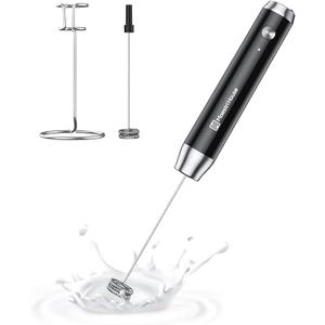 Maestri House Rechargeable Milk Frother with Stand, LunaFro Handheld Electric Foam Maker Waterproof Detachable Stainless Steel Whisk Drink Mixer Foamer for Lattes, Cappuccino