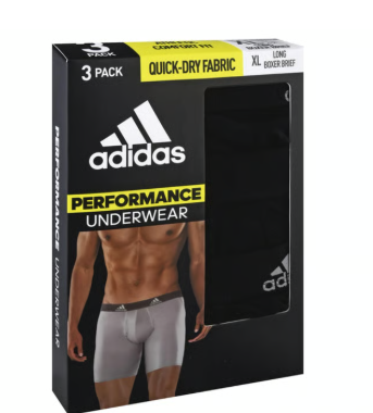 Adidas Stretch Boxer Briefs Men's, Black, XXL, Pack of 3