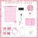 Gosodeny 15 Pieces Pink Bow Locker Accessories for Girls with Pink Bow Magnetic Coquette Mirror Bow Whiteboard Schedule Pen Holde Organizer for Locker Decor Back to School Essentials