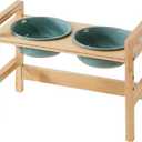 Adjustable Raised Double Dog Bowls with Wooden Stand, 3 Heights Elevated S