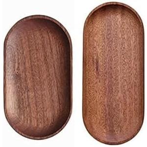 2 Pack Solid Wood Serving Platters and Trays of Natural Wood with Edge, Rectangular Avoid Sliding and Spilling Food (Walnut Trays x 2Pack)