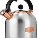 SUSTEAS Tea Kettle - 3.17QT Whistling Kettle with Ergonomic Handle - Premium Stainless Steel Tea Pots for Stove Top, Chic Vintage Teapot with Composite Base, Work for All Stovetops (Silver), 3.2 Quarts