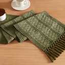 ZeeMart Macrame Style Boho Table Runner, Moss Green Table Runners 48 Inches Long, Farmhouse Woven Home Decor, 12x48 Inch, Moss