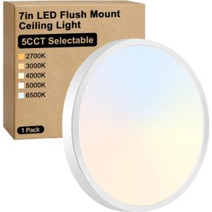 Brightever LED Flush Mount Ceiling Light, 7 Inch 12W Ultra Slim 0.67 Inch Kitchen Lighting Fixture, 1200LM 120W Equivalent, 2700K-6500K Color Adjustable, Dimmable Light Fixture Ceiling Mount, 1 Pack (5CCT-White)