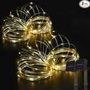 BEEWIN 2 Pack 33ft 100 LED Solar Copper String Lights,8 Modes Christmas Fairy Lights Waterproof IP65 Twinkle Lighting Indoor Outdoor Fairy Firefly Light Auto ON/Off (Warm White)