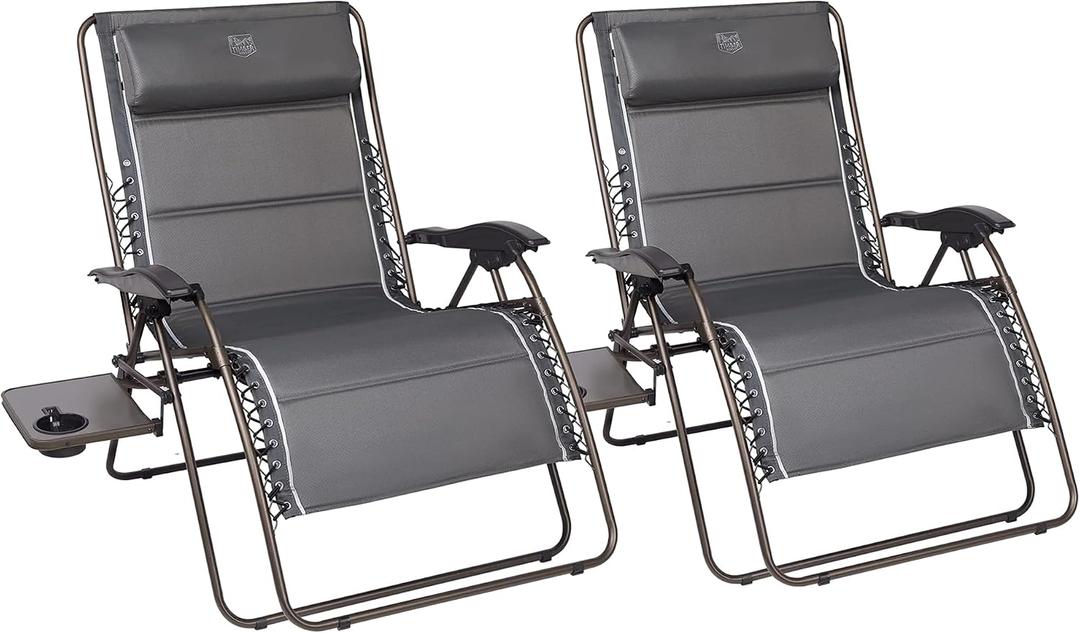 Timber Ridge Oversized Zero Gravity Chair, 33In Wide XXL Zero Gravity Reclining Chair with Side Table, Full Padded Lounge Chair for Outdoor Camping Patio Lawn, Heavy Duty Supports 500lbs, Grey-2 Pack